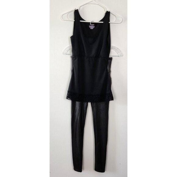 Spanx Shimmery Faux Leather Leggings And Tank Top With Lace Detail Set, Small - Picture 1 of 14